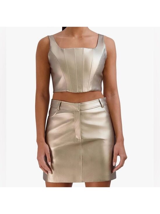 BCBGeneration Tops - BCBGeneration Bronze Gold Square Neck Cropped Pleather Bralette Tank Top